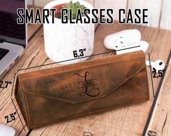 Top Grain Leather Foldable Glasses Case, Hard Shell and Magnetic Closure Unisex Sunglass Case, Protective and Personalizable Glasses Holder