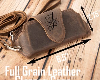 Leather Sunglasses Case, Customized Eyewear Cover, Wrist Strap