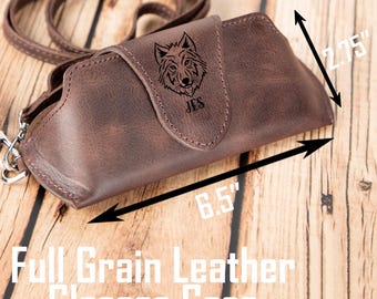 Handmade Full Grain Leather Glasses Case, Sunglasses Cover, Shoulder Strap