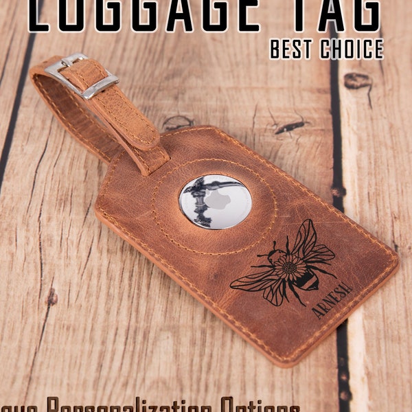 Leather Personalized Luggage Tag with Airtag Slot, Custom Suitcase ID Tag, Engraved Travel Bag Tag, Personalized Travel Accessories