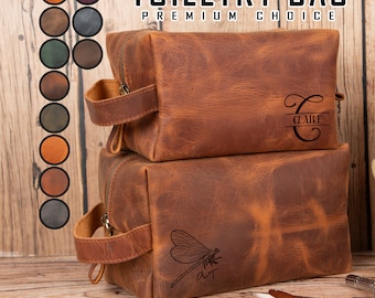 Leather Toiletry Bag, Cosmetic Bag for Dad, Dopp Kit, Bathroom Wash Case, Groomsmen Gift