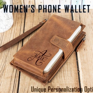 Custom Cell Phone Wallet Purse for Women with Wrist Strap, Monogrammed Bi Fold Women Wallet with Phone Holder