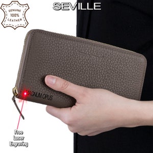 Genuine Leather Handmade Women's Wallet Handbag Purse Clutch Card Holder Zipper Long Envelope Rectangular Wallet Personalizable Beige Color