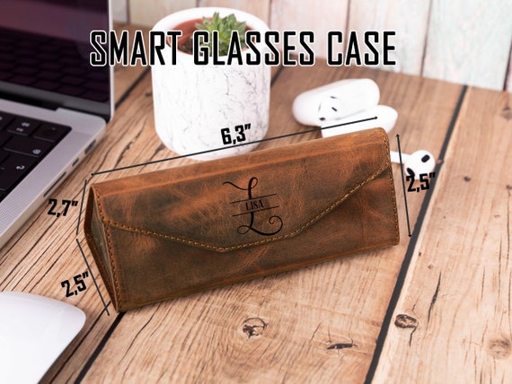 Full Grain Leather Foldable Glasses Case, Hard Shell and Magnetic Closure Unisex Sunglass Case, Protective and Personalizable Glasses Holder