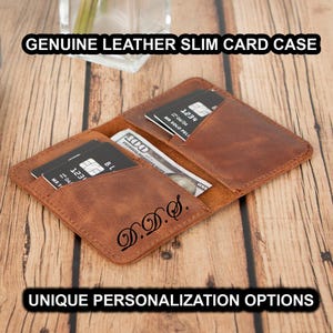 Ultra Slim Leather Wallet for Men, Business Card Case, Personalized Initials or Logo, Minimalist Wallet Gift for Boyfriend, Husband or Dad