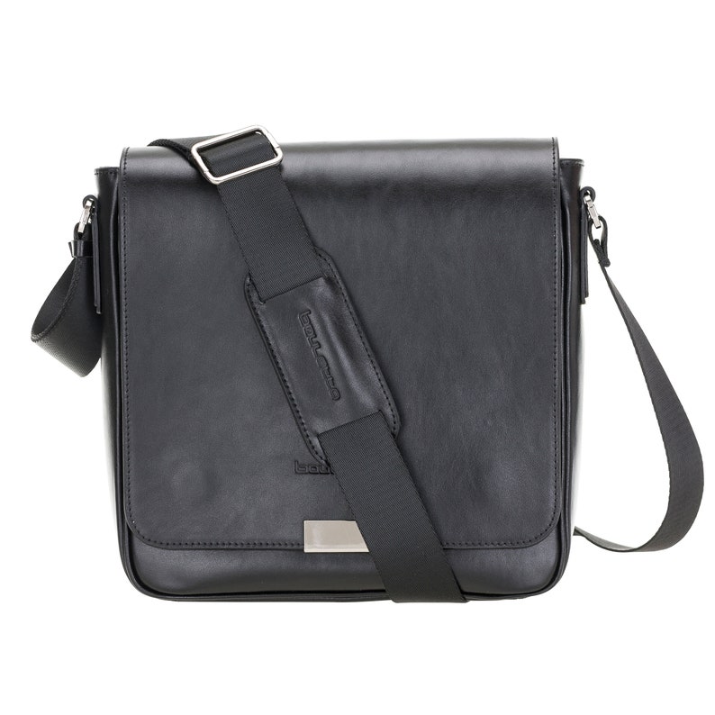 Handmade Genuine Real Leather Mens Calisto Briefcase Laptop Business Travel Messenger Durable Bag with Shoulder Strap Rustic Black