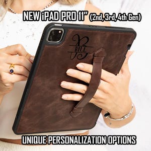Personalized Full Grain Leather iPad Pro 11&quot; Case with Built-in Pencil Holder and Handle for 2nd/3rd/4th Generation, iPad Pro 11&quot; Case