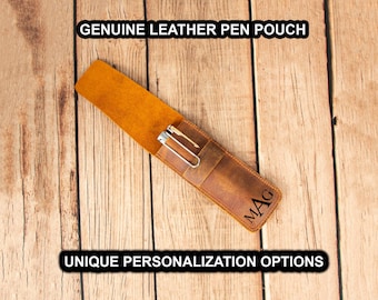 Handmade Leather Two-Pen Case, Personalized Pen Pouch