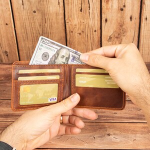 Portefeuille en cuir véritable fait main pour homme | Portefeuille fin | Portefeuille à deux volets | Porte-cartes pour homme | Cadeau pour lui | Cadeau pour papa | Cadeau pour père