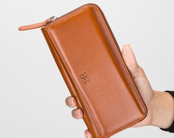 Handmade Leather Long Wallet: Zipper Purse Clutch, Personalized Gift