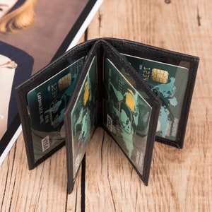 Handmade Genuine Leather Slim Card Holder Mini Wallet Credit Card Holder Business Card Holder Gift Card Holder Personalisable Black