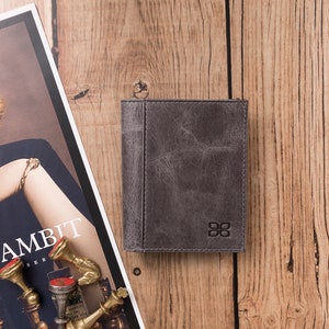 Handmade Genuine Leather Trifold Card Holder Slim Mini Wallet Minimalist Card Holder Custom Wallet Personalisable Gift Card Holder image 3