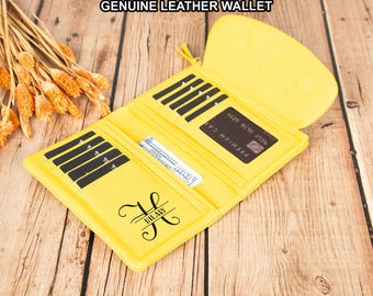 Women's Leather Card Holder Wallet Slim Clutch with Secure Zipper Pocket