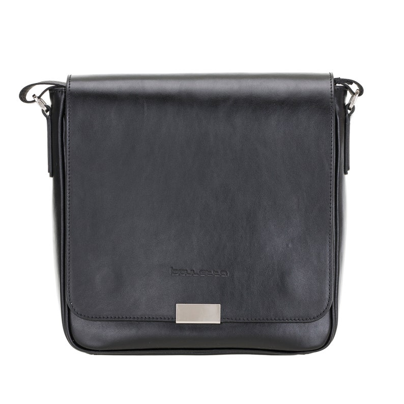 Handmade Genuine Real Leather Mens Calisto Briefcase Laptop Business Travel Messenger Durable Bag with Shoulder Strap Rustic Black