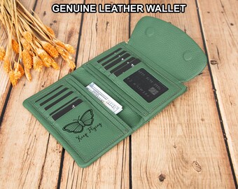 Leather Clutch Purse for Women Personalized Wallet with Card Slots and Zip Pocket
