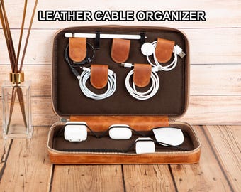 Leather Cord Organizer, Zipper Cable Holder for Travel and Office