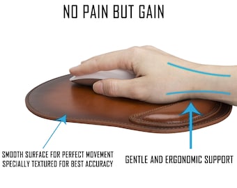 Genuine Leather Ergonomic Mouse Pad, Handmade Cushioned Wrist Rest, Desk Accessories