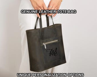 Handmade Leather Tote Bag – Classic Genuine Leather Purse with Zipper
