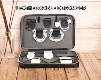 Travel Cable Case, Genuine Leather Organizer for Cords and Accessories