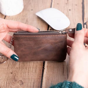 Minibolso de piel auténtica hecho a mano con cremallera, pequeño bolso, minibilletera, monedero fino, regalo personalizado para ella, minitarjetero, cartera de viaje