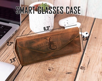 Top Grain Leather Foldable Glasses Case, Hard Shell and Magnetic Closure Unisex Sunglass Case, Protective and Personalizable Glasses Holder