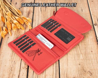 Long Leather Wallet for Women Personalized Card Organizer with Zipper Compartment