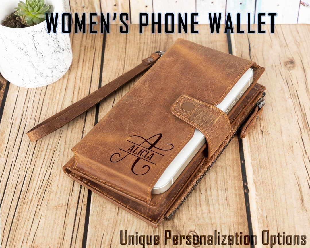 Custom Cell Phone Wallet Purse for Women With Wrist Strap, Monogrammed