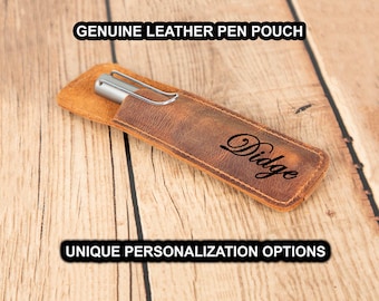 Handcrafted Leather Pen Pouch: Personalized Pen Cover with Elastic Strap