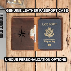 Funda de cuero para pasaporte, personalizada, hecha a mano, de viaje, billetera de cuero, regalo de aniversario, regalo para papá
