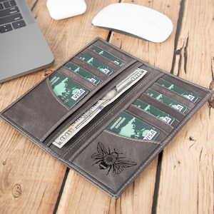 engraved long wallet leather