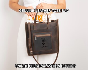 Classic Genuine Leather Tote – Large Everyday Shoulder Bag with Pocket
