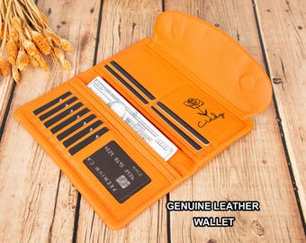 Personalized Clutch for Women with Zipper, Genuine Leather Phone Purse Card Organizer