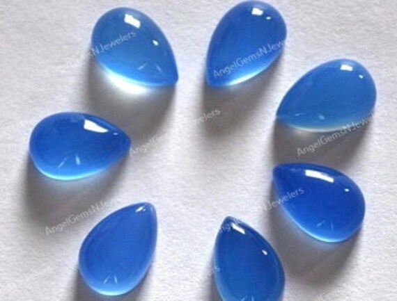 Dyed 1pcs 18x13mm AAA Natural Blue Chalcedony Cabochon Pear Shape Cabochon 