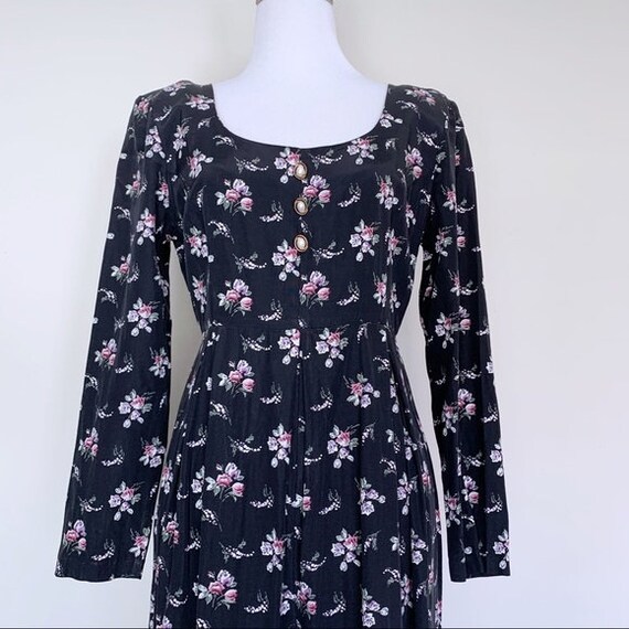 S | Vintage 1990s Black & Pink Floral Long Sleeve… - image 5