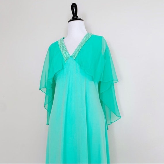 S/M | Vintage 1970's, 70s Mint Green Goddess Gown… - image 3