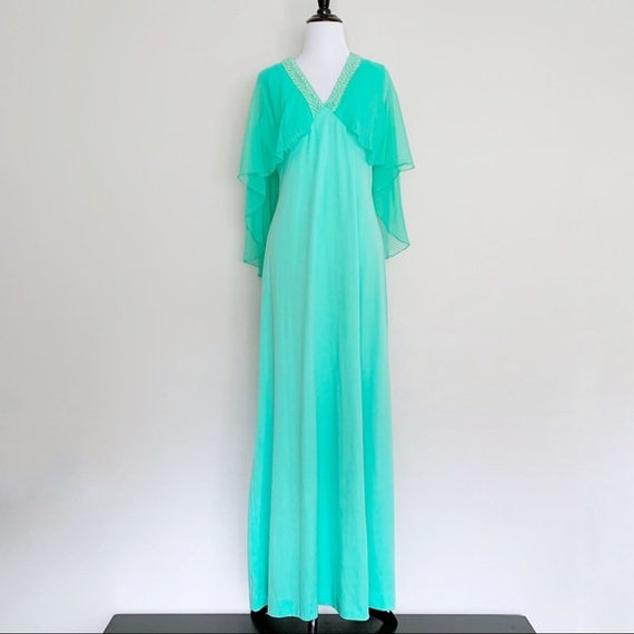 S/M | Vintage 1970's, 70s Mint Green Goddess Gown… - image 2