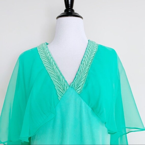 S/M | Vintage 1970's, 70s Mint Green Goddess Gown… - image 4