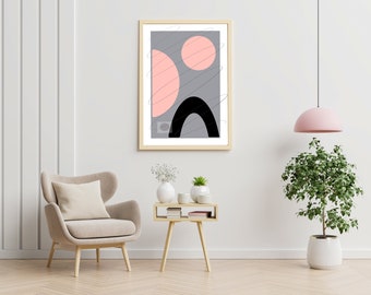 Pink Space, digital print, downloadable image, abstract art, minimalistic, pink, grey, highland digital art