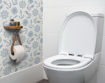 Stylish Wall Mountable Hanging Natural Bamboo Toilet Paper Holder with a Shelf