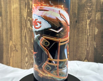 Kansas City Chiefs Flaming Football Helmet stainless steel drink tumbler