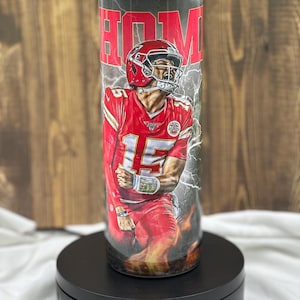 Kansas City Chiefs Patrick Mahomes 20 oz. stainless steel drink tumbler or water bottle.