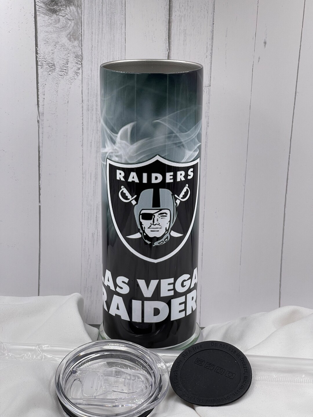 White Las Vegas Raiders Bullet Thermos Flask Novelty Stainless Steel 17 oz