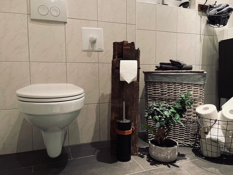 WC Ständer Toilettenpapierhalter Badezimmerzubehör Eichebalken upcycling Bild 5