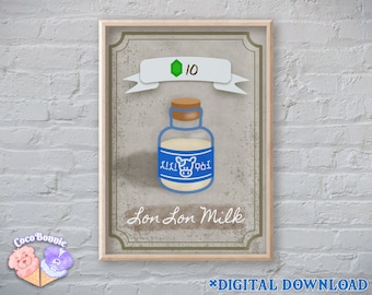 Lon Lon Milk Poster • 2 Versions, 4 Sizes Included • DIGITAL DOWNLOAD • Legend of Zelda Wall Art