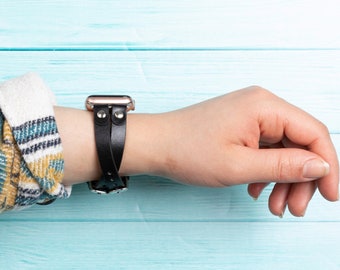 Pulseira de couro preta para Apple Watch: Pulseira trançada Ferro