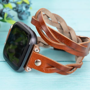 Leather Fitbit Versa 4 3 2 1 & SENSE Wristband Fitbit Versa Lite Bracelet Women Thin Beady Double Wrap Inspire 1 and 2 Strap for Her Custom