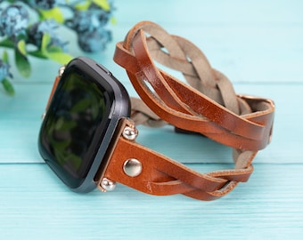 Geflochtenes Lederarmband für Fitbit Versa: Dünnes Doppel-Wickelarmband