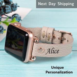 Slim Design iWatch Band 38 40mm 41mm 42mm 44mm 45mm 46mm 49mm Series 10 9 8 7 6 5 4 SE ULTRA 1 2, Beaded Leather Apple Watch Band Gift Women