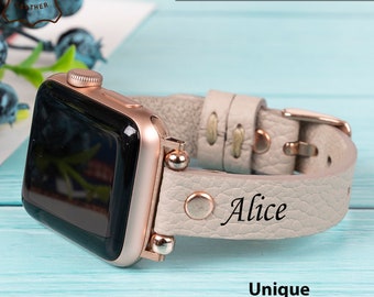 Correa para Apple Watch de diseño delgado de 38, 40 mm, 41 mm, 42 mm, 44 mm, 45 mm, 46 mm y 49 mm para las series 11, 10, 9, 8, 7, SE, ULTRA, 1, 2 y 3. Correa de cuero con cuentas para Apple Watch, regalo para mujer.