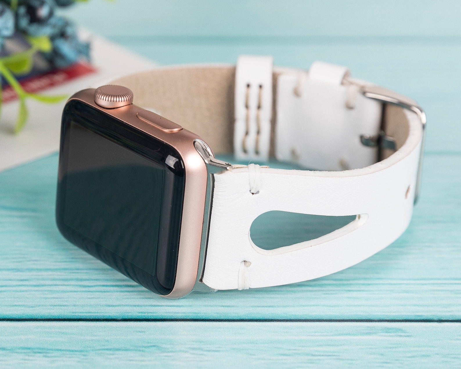 silver apple watch white band